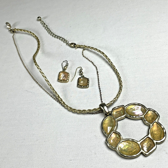Kenneth Cole Modernist Enamel Geometric Square Silver Tone Earring-Necklace Set - Picture 1 of 8